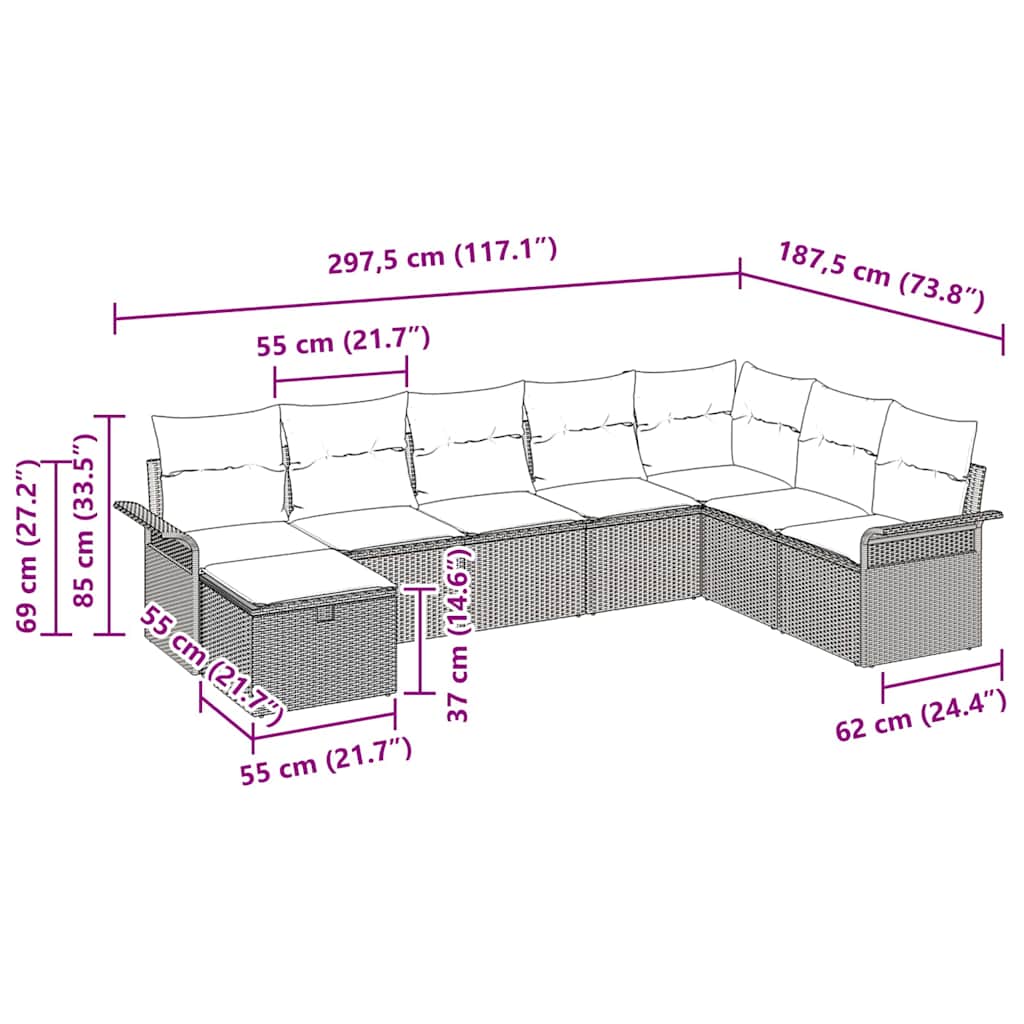 Garden Sofa Set with Cushion Manual 8 pcs Black Poly Rattan