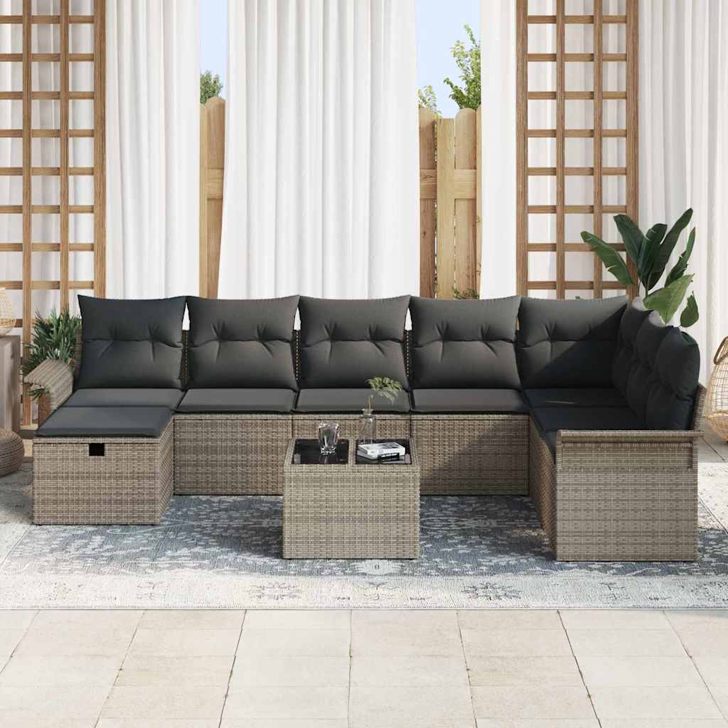 Garden Sofa Set with Cushion Manual 9 pcs Grey Poly Rattan