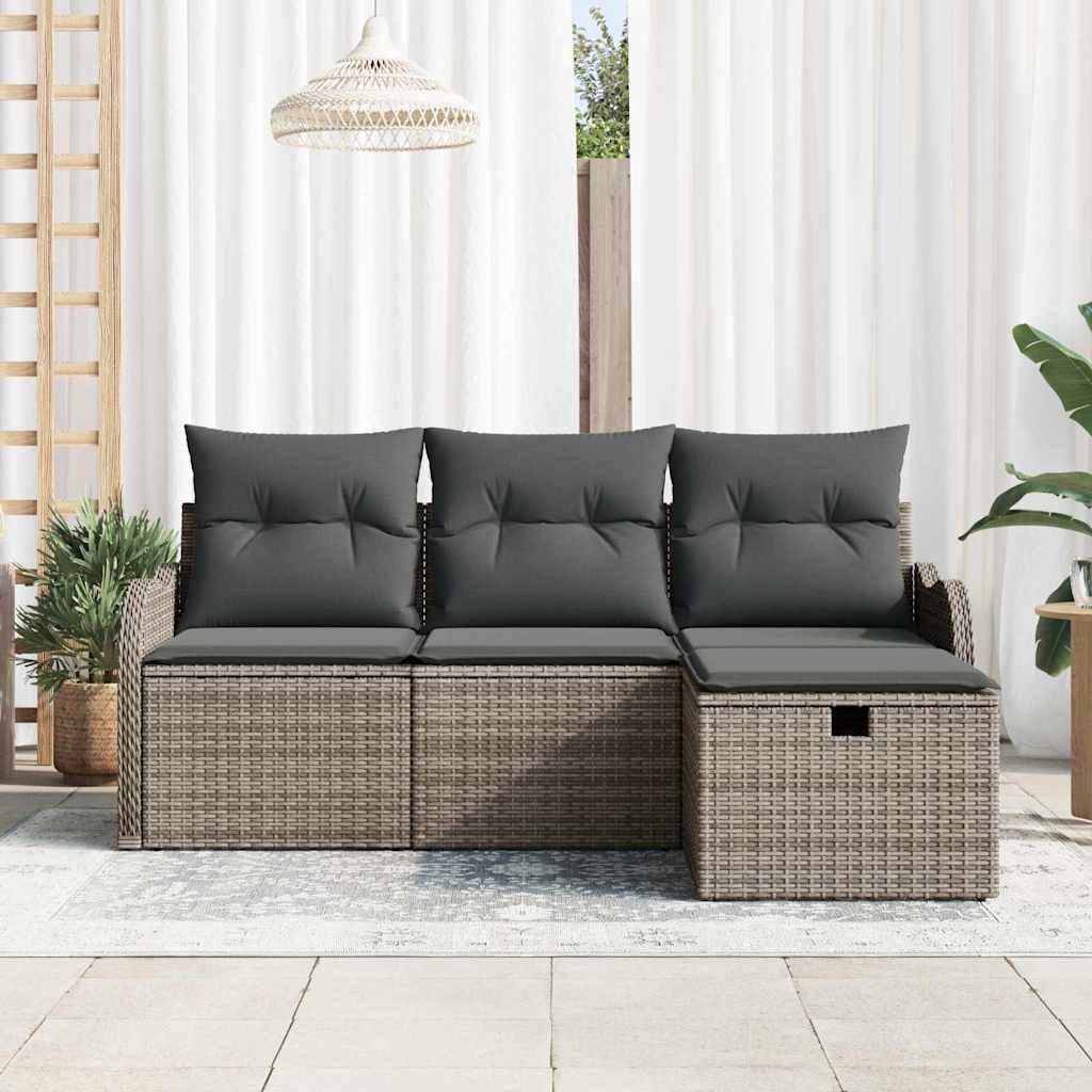 Garden Sofa Set with Cushion Manual 4 pcs Grey Poly Rattan