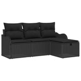 Garden Sofa Set with Cushion Manual 4 pcs Black Poly Rattan - Front View