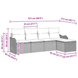 Garden Sofa Set with Cushion Manual 5 pcs Black Poly rattan - Low Angle
