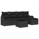 Garden Sofa Set 6 pcs 4-Seater Black Poly Rattan