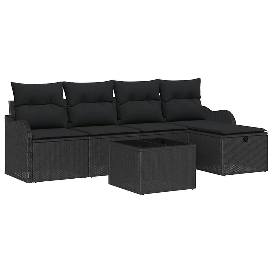 Garden Sofa Set 6 pcs 4-Seater Black Poly Rattan