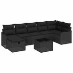 Sofa Set 8 pcs 7-Seater Black Poly Rattan