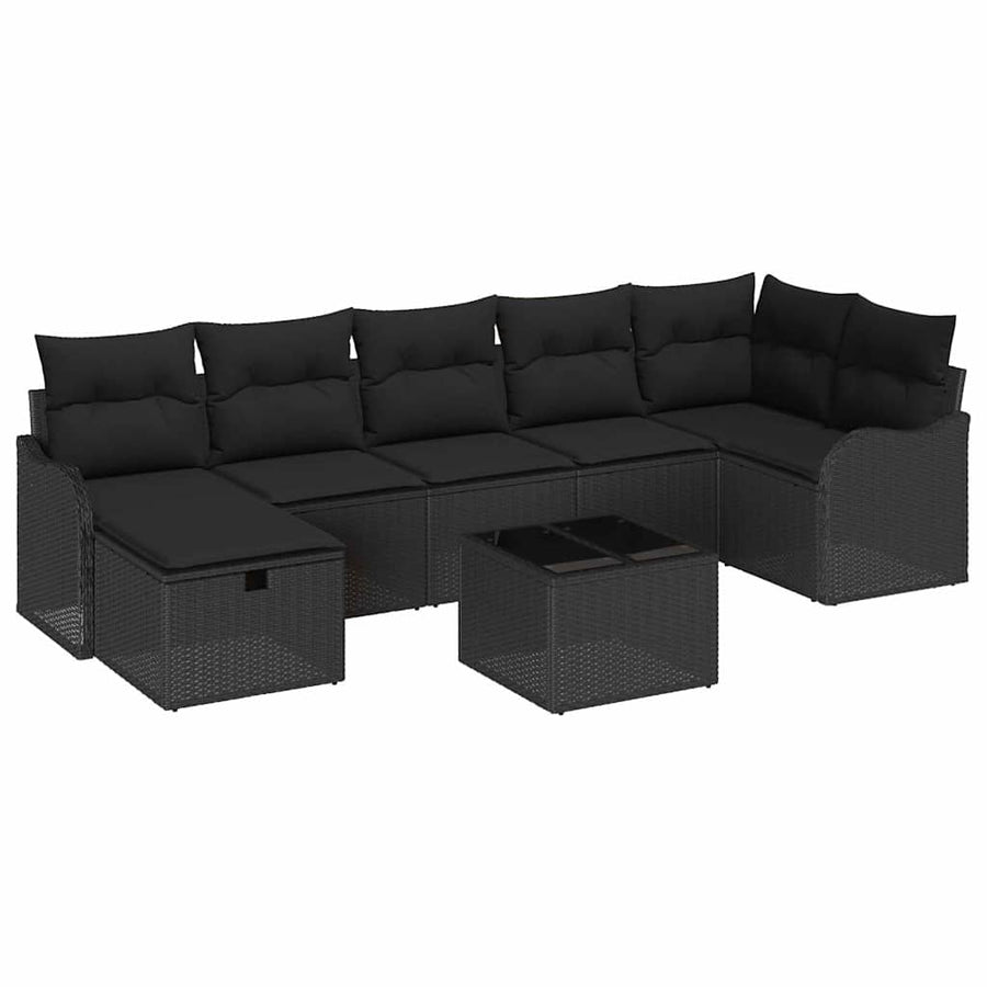 Sofa Set 8 pcs 7-Seater Black Poly Rattan