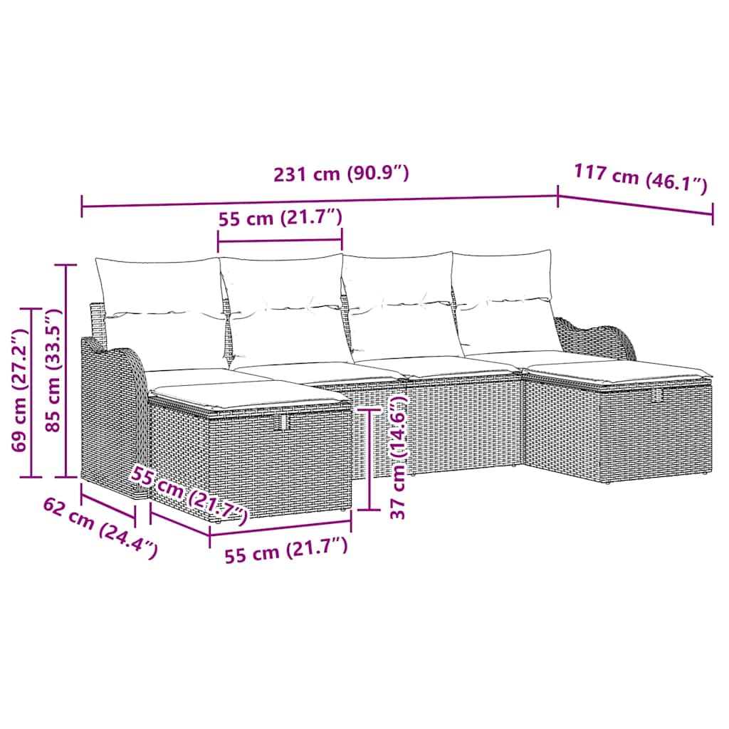 Sofa Set with Cushion with Storage 6 pcs Grey Poly Rattan
