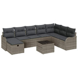 Sofa Set with Cushion with Storage 9 pcs Grey Poly Rattan