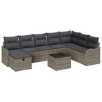 Sofa Set 9 pcs 8-Seater Grey Poly Rattan