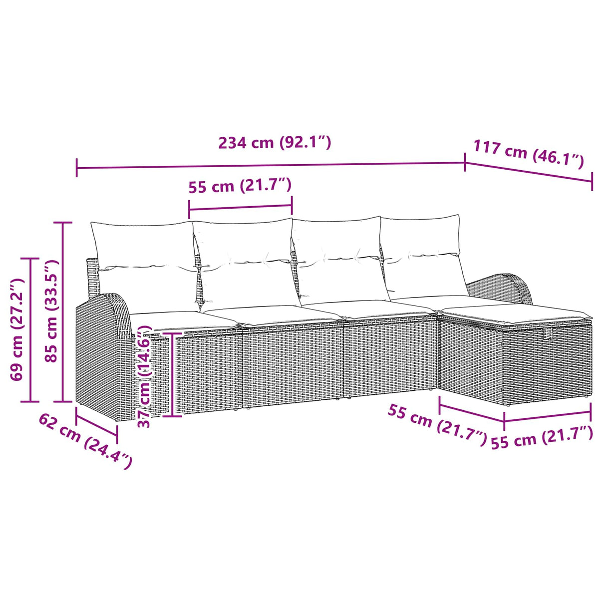 Sofa Set with Cushion with Storage Manual Black Poly Rattan