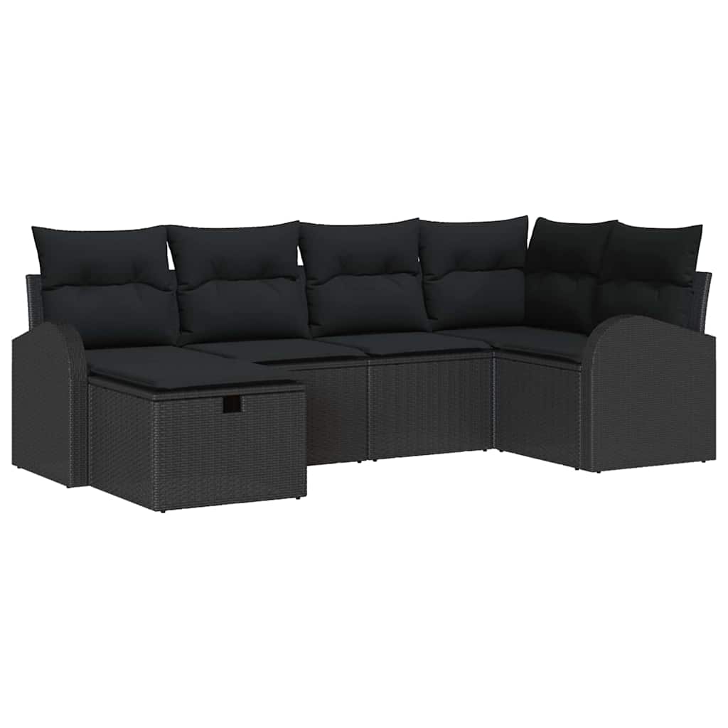Sofa Set with Cushion with Storage Manual Black Poly Rattan