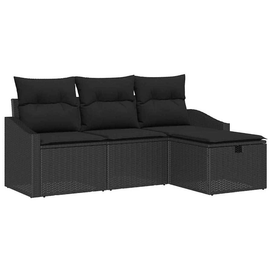 Sofa Set 4 pcs Black Poly Rattan