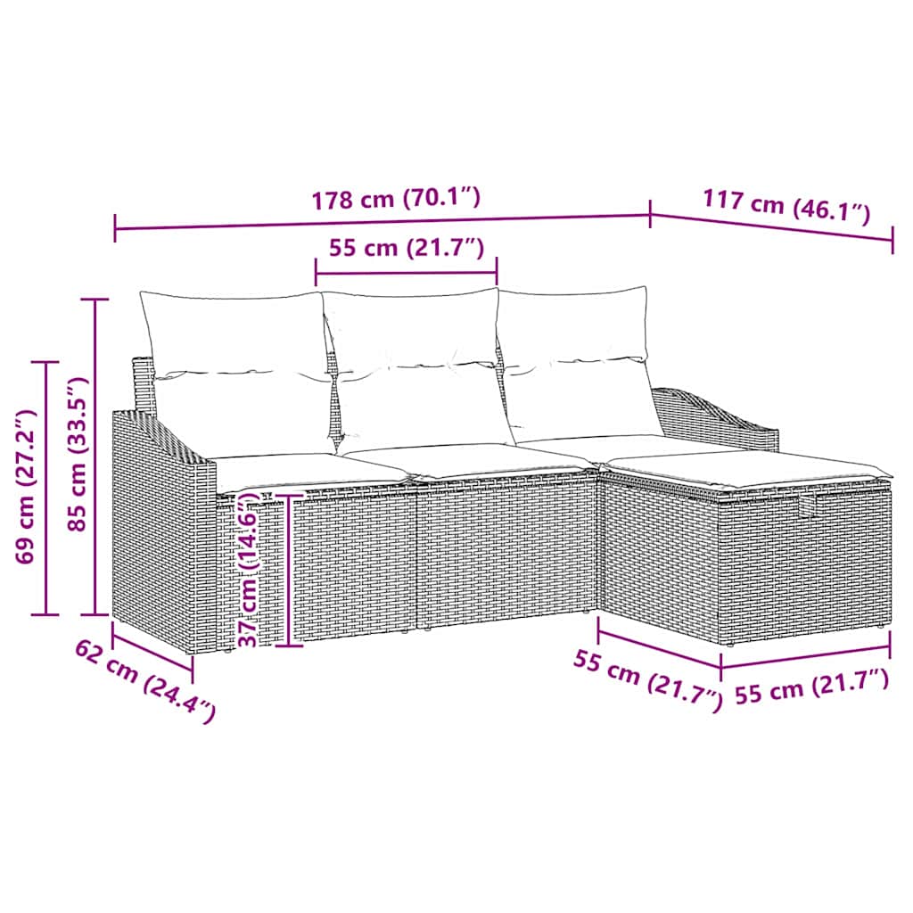 Sofa Set with Cushion with Storage 4 pcs Black Poly Rattan