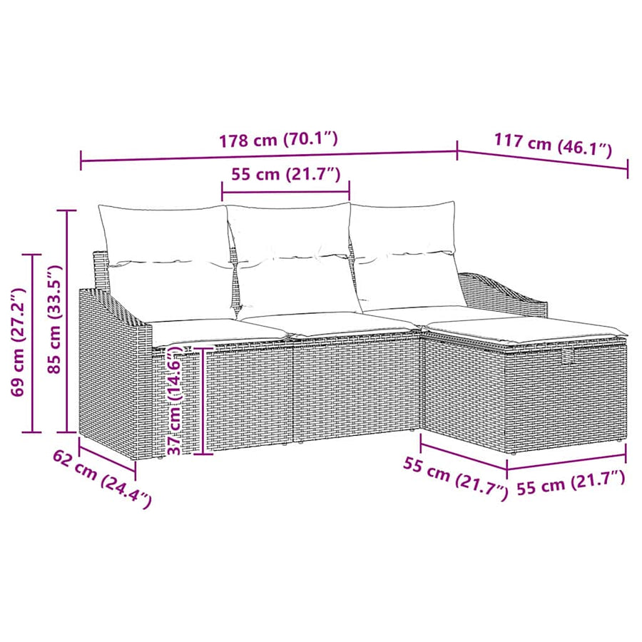 Sofa Set 4 pcs Black Poly Rattan