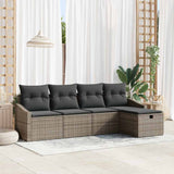 Sofa Set with Cushion with Storage 5 pcs Grey Poly Rattan