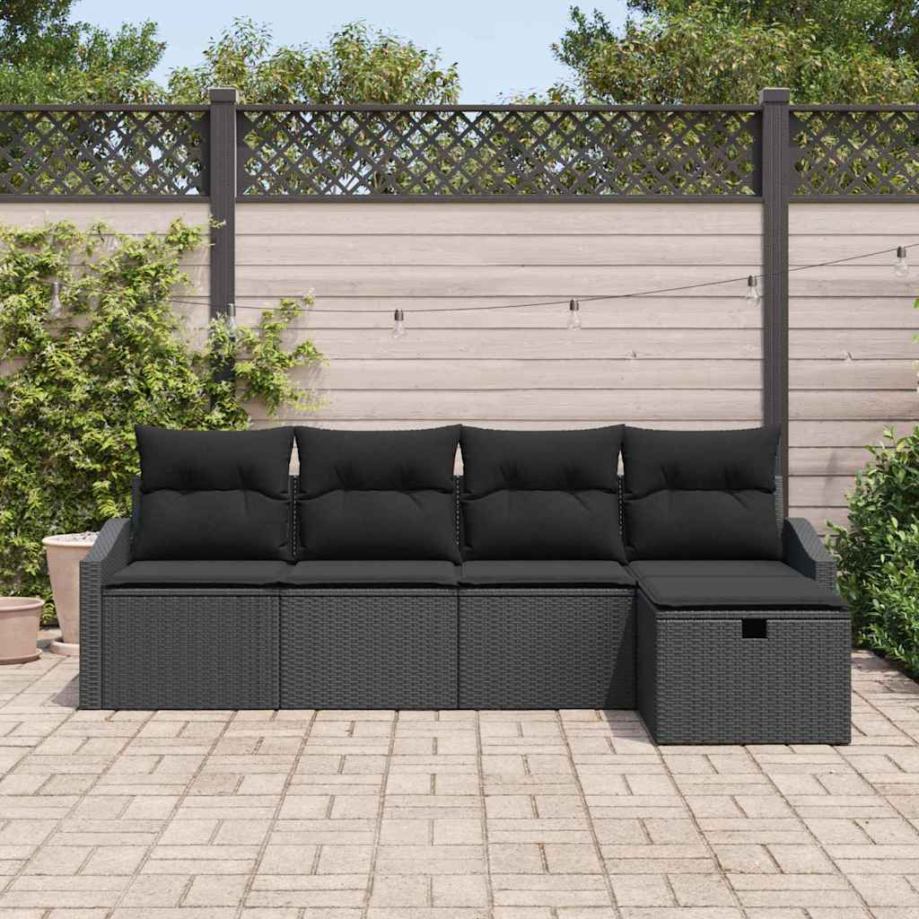 Sofa Set 5 pcs Black Poly Rattan
