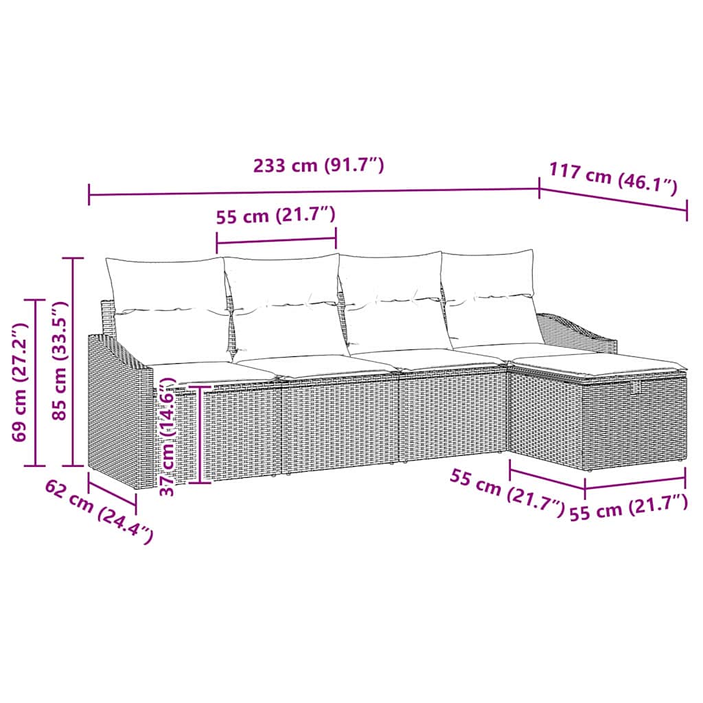 Sofa Set 5 pcs Black Poly Rattan