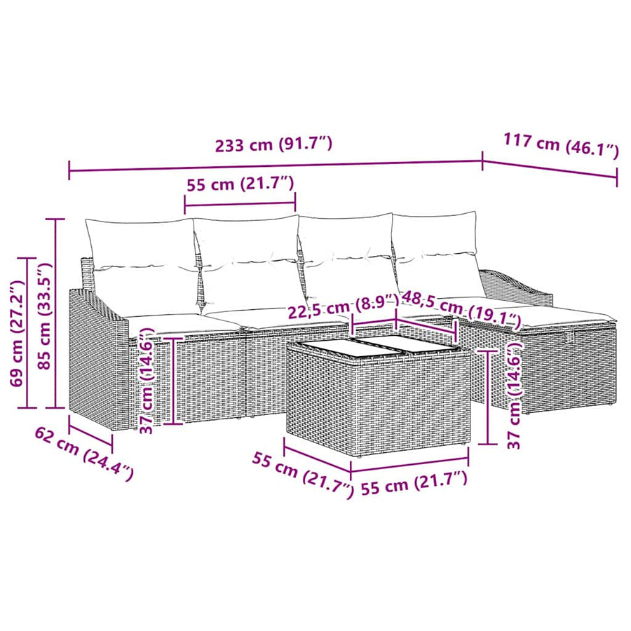 Sofa Set 6 pcs Black Poly Rattan