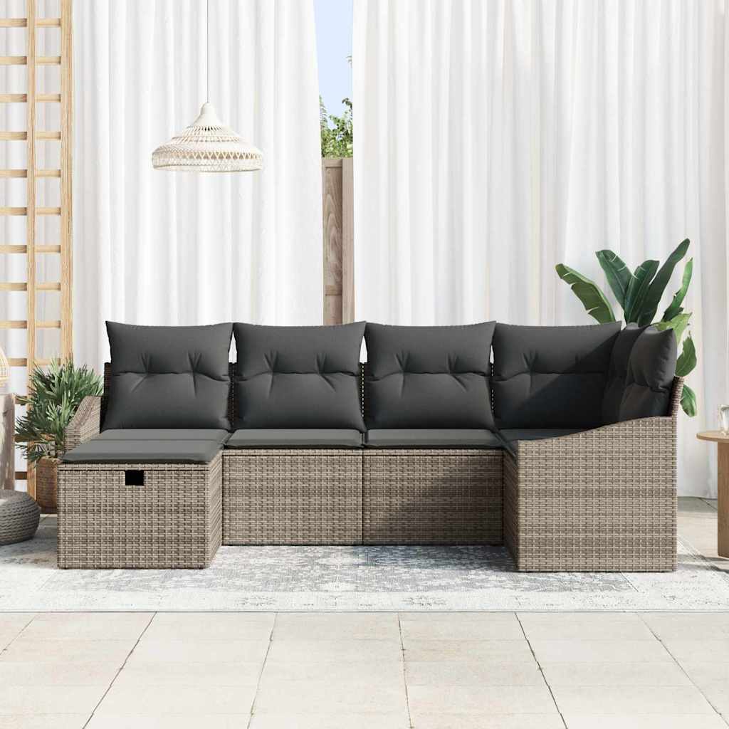 Garden Sofa Set 6 pcs Grey Poly Rattan and Powder-Coated Steel