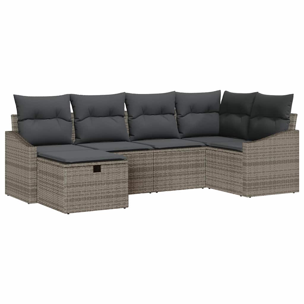 Garden Sofa Set 6 pcs Grey Poly Rattan and Powder-Coated Steel