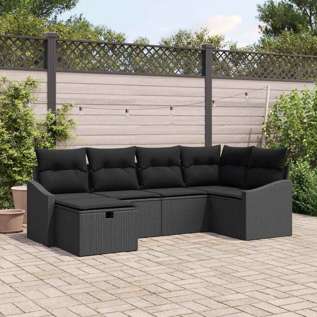 Sofa Set with Cushion with Storage 6 pcs Black Poly Rattan