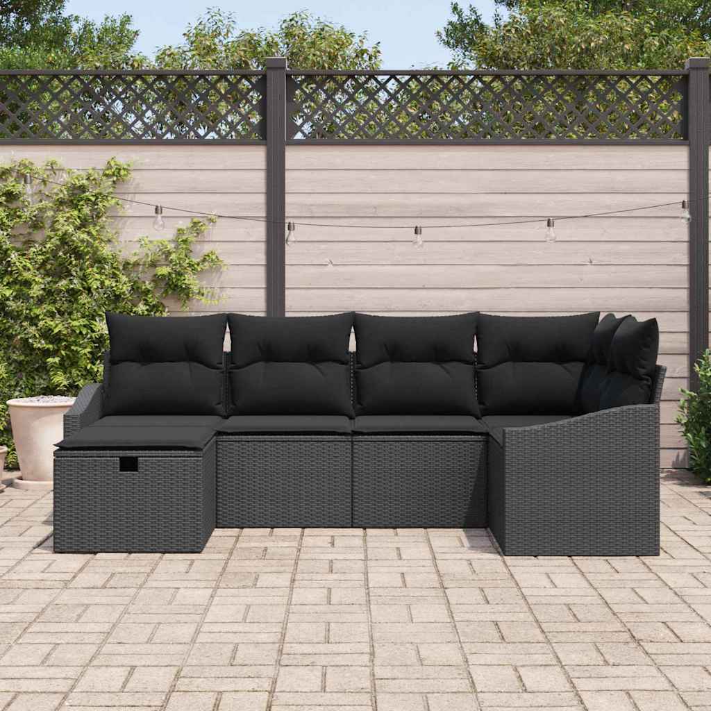 Sofa Set with Cushion with Storage 6 pcs Black Poly Rattan