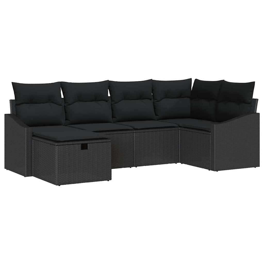 Garden Sofa Set 6 pcs Black Poly Rattan and Powder-Coated Steel