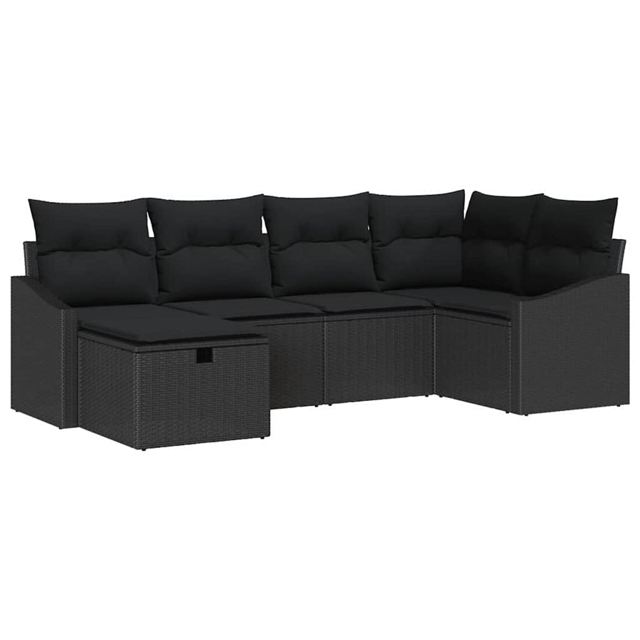 Sofa Set 6 pcs Black Poly Rattan