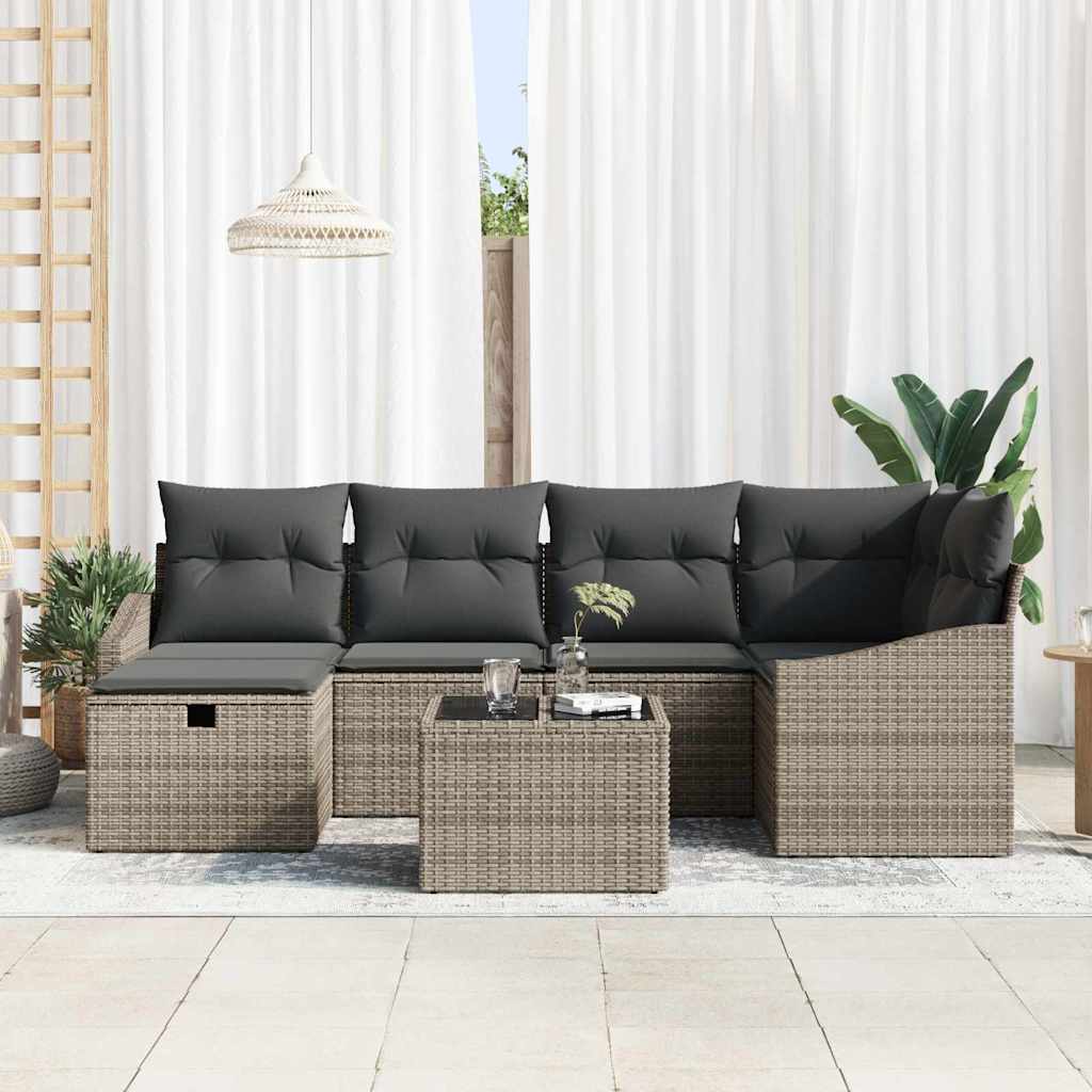 Garden Sofa Set 7 pcs Grey Poly Rattan and Powder-Coated Steel