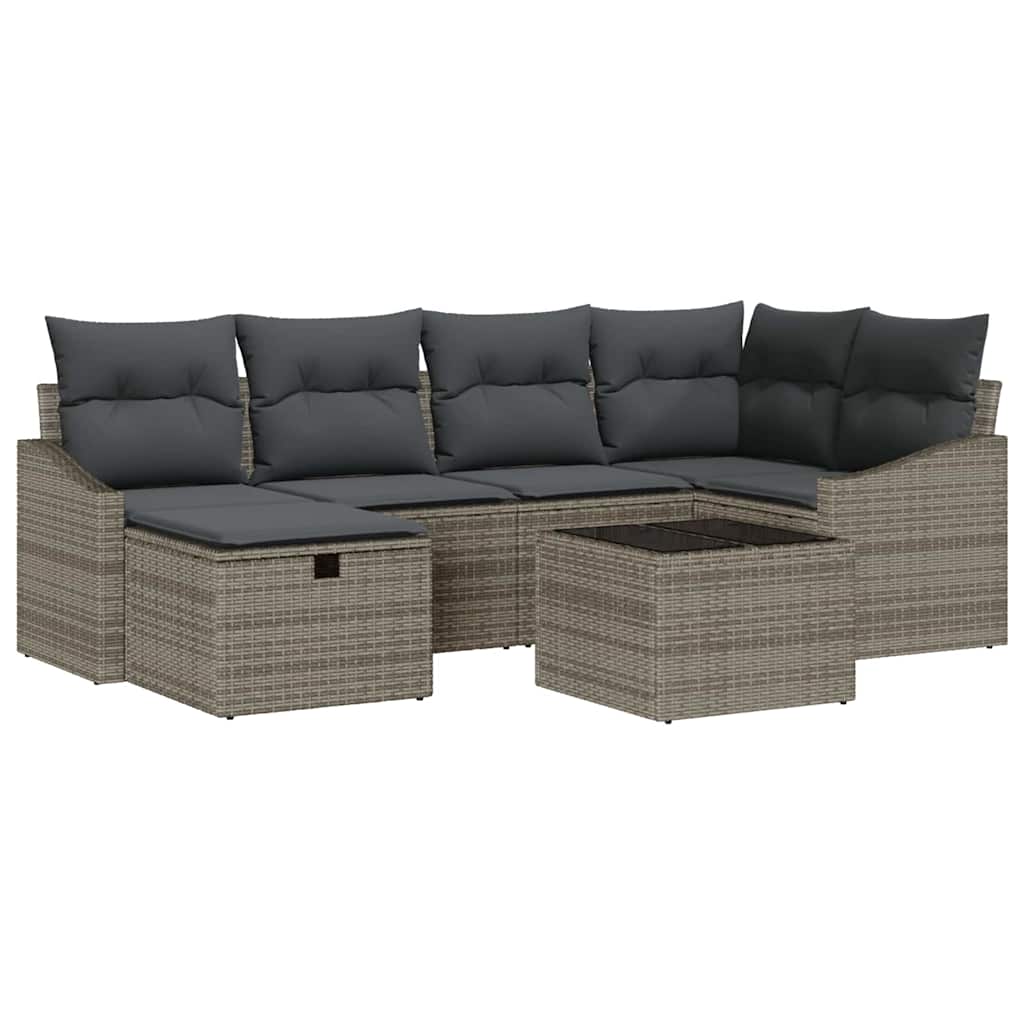 Sofa Set with Cushion with Storage Grey Poly Rattan