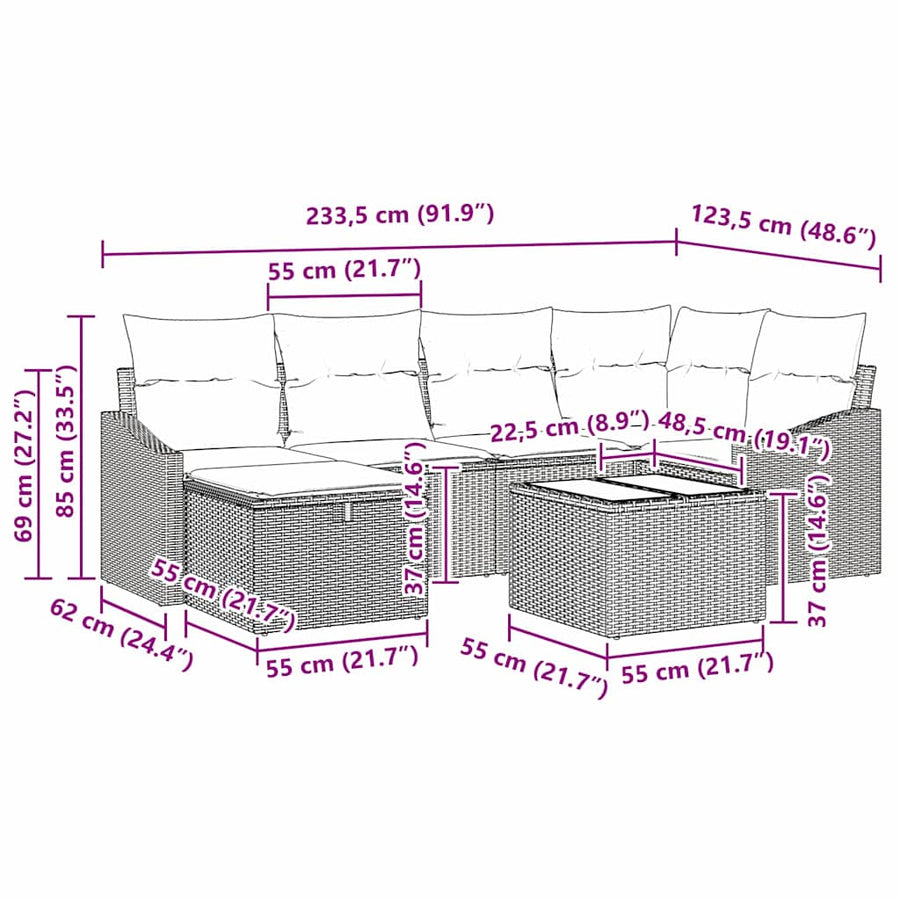 Sofa Set with Cushion with Storage Grey Poly Rattan