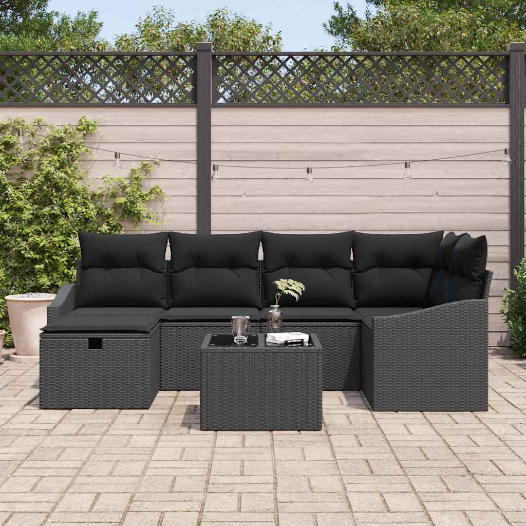 Sofa Set with Cushion with Storage Black Poly Rattan