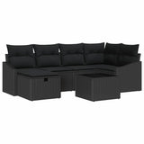 Sofa Set with Cushion with Storage Black Poly Rattan - Front View
