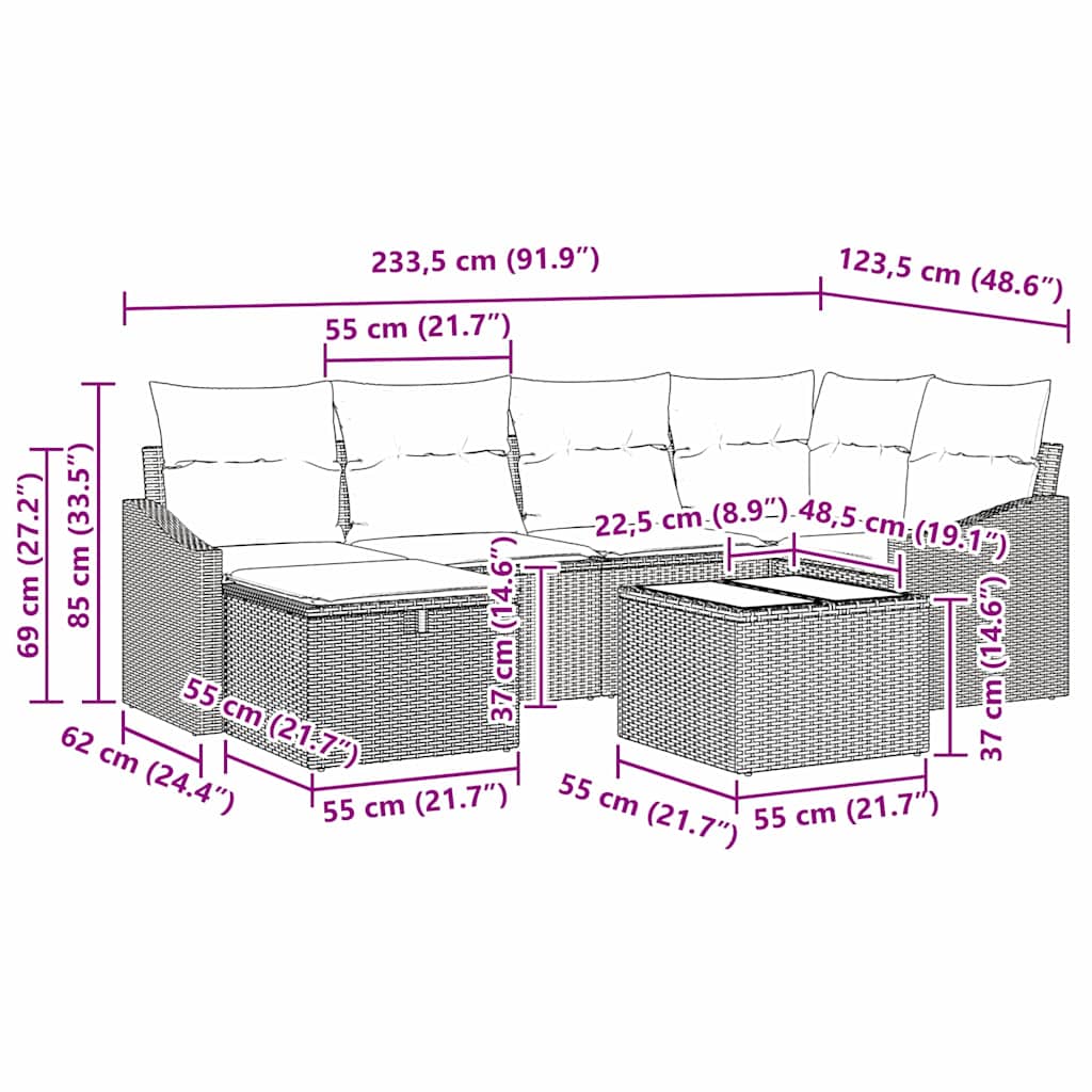 Sofa Set with Cushion with Storage Black Poly Rattan