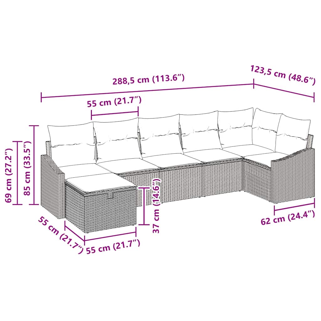 Sofa Set with Cushion with Storage 7 pcs Grey Poly Rattan