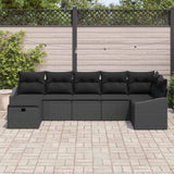 Garden Sofa Set with Cushion 7 pcs Black Poly rattan - Side View