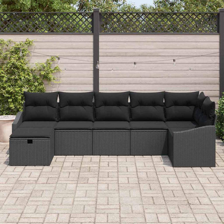 Sofa Set 7 pcs Black Poly Rattan