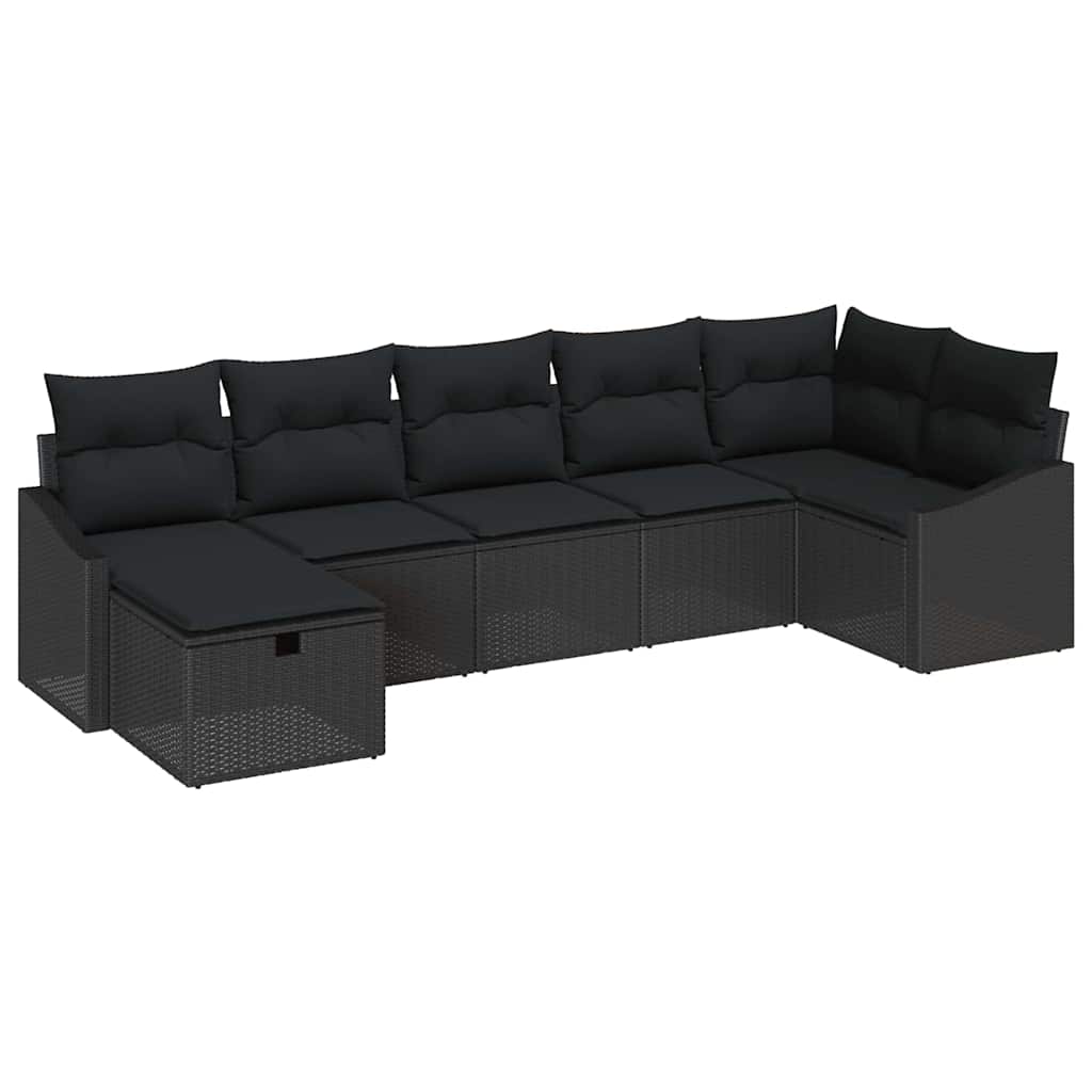 Sofa Set with Cushion with Storage Black Poly Rattan