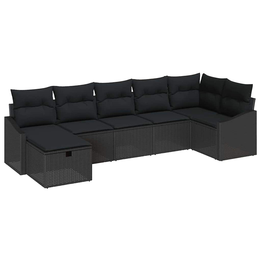 Sofa Set 7 pcs Black Poly Rattan