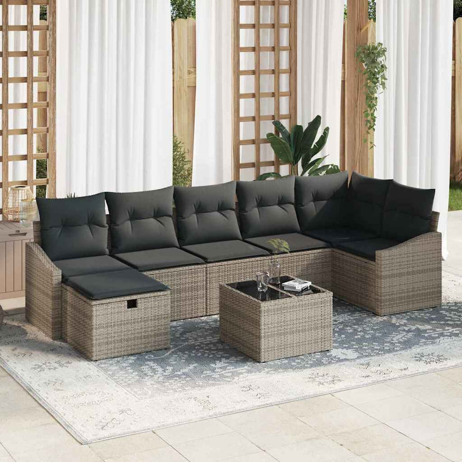 Sofa Set 8 pcs Grey Poly Rattan