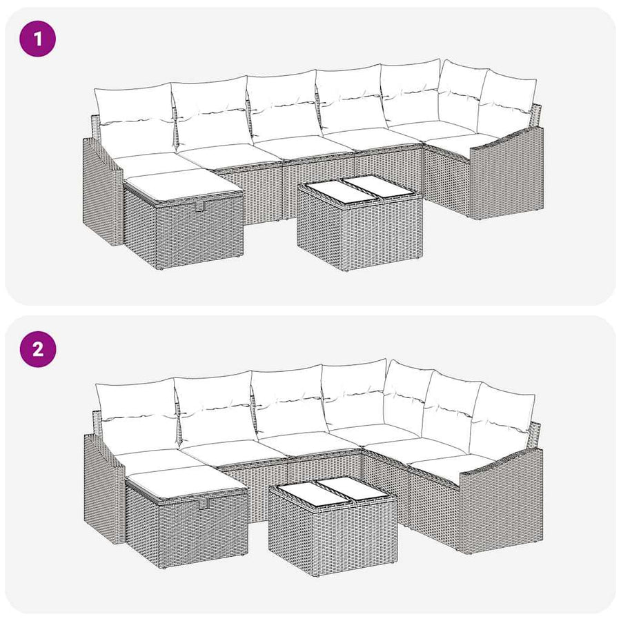 Sofa Set 8 pcs Grey Poly Rattan