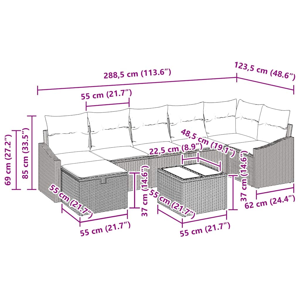 Sofa Set with Cushion with Storage 8 pcs Poly Rattan
