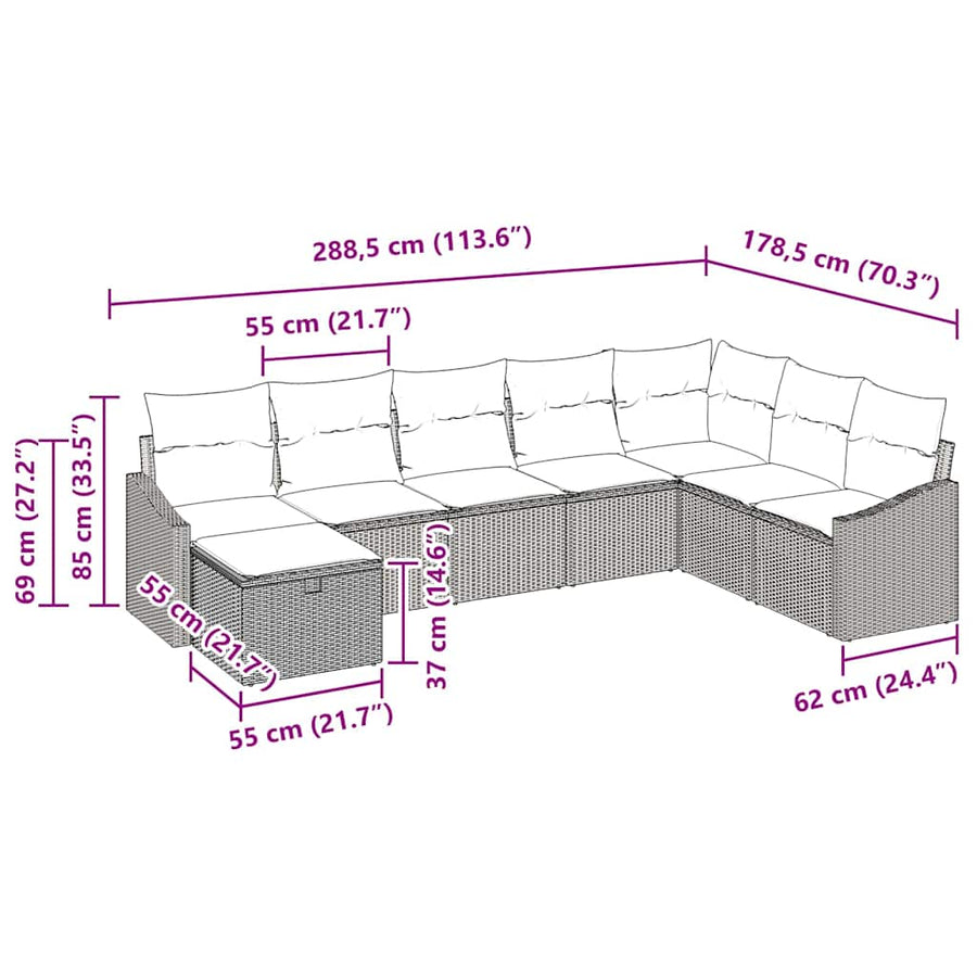 Garden Sofa Set 8 pcs Poly Rattan