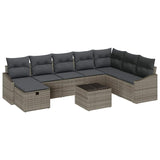 Garden Sofa Set with Cushion 9 pcs Grey Poly rattan - Front View