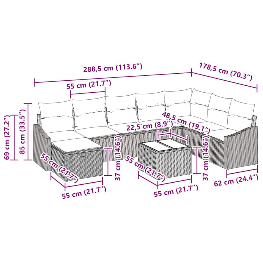 Garden Sofa Set 9 pcs Poly Rattan