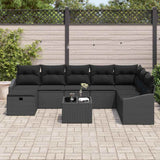 Garden Sofa Set with Cushion 9 pcs Black Poly rattan - Side View