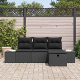 Garden Sofa Set with Cushion 4 pcs Black Poly rattan - Side View