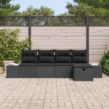 Garden Sofa Set with Cushion 5 pcs Black Poly Rattan