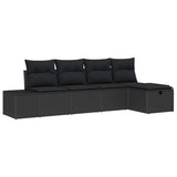 Garden Sofa Set with Cushion 5 pcs Black Poly rattan - Front View