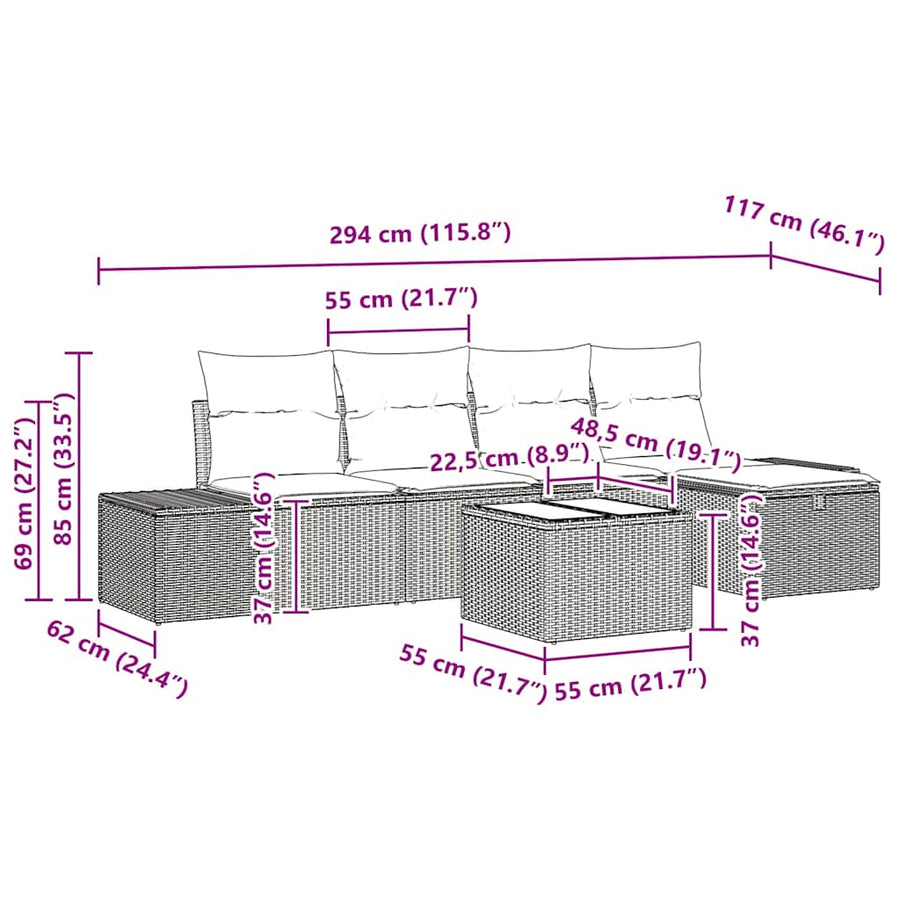 Garden Sofa Set 6 pcs Black Poly Rattan