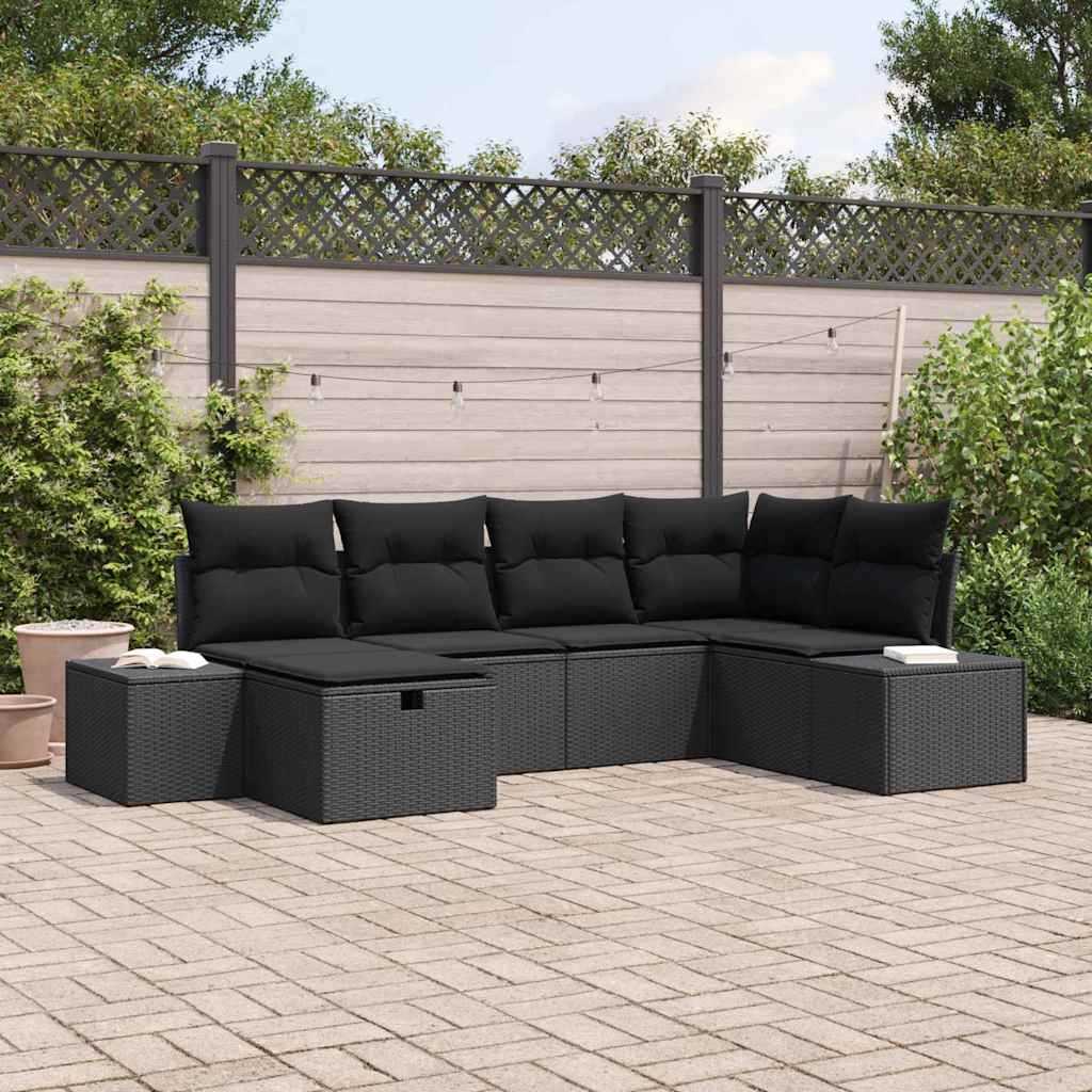 Garden Sofa Set with Cushion 6 pcs Black Poly Rattan